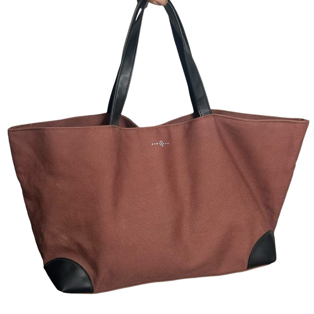 Swarovski Brown Canvas and Black Faux Leather Tote Bag